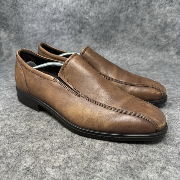Ecco Venetian Leather Mens Size 10 Shoes Brown Slip On Loafer Shoes Academia - Picture 1 of 12